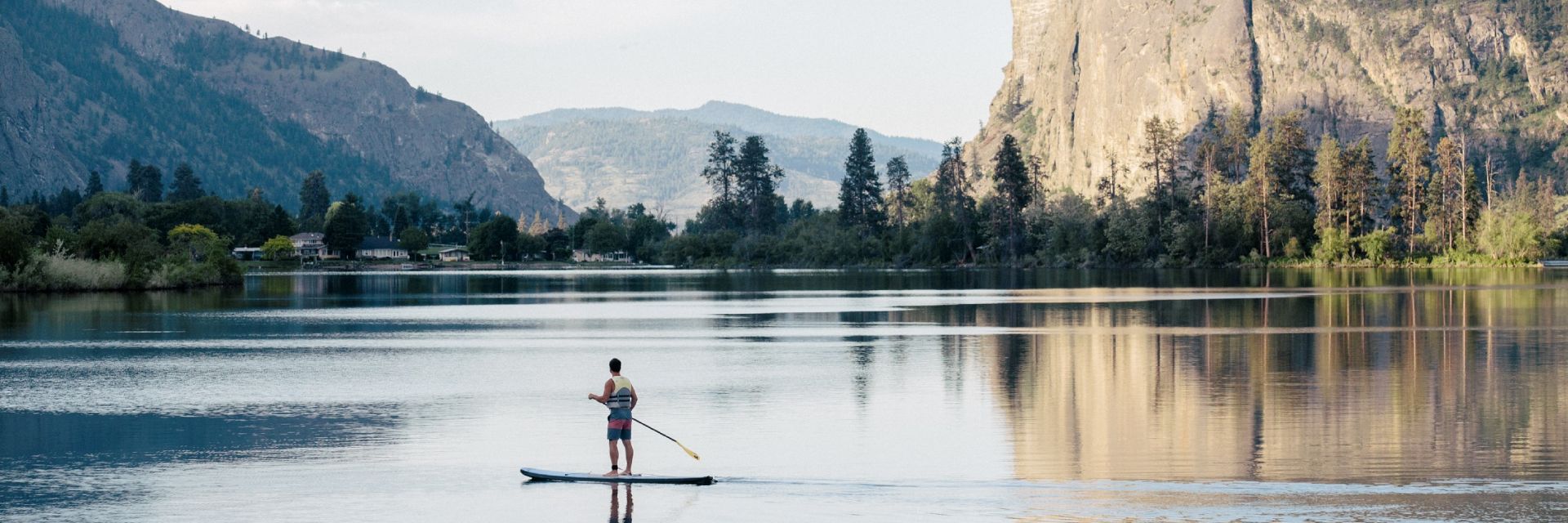 Stand up paddle boarding on Vaseux Lake in the Okanagan Valley