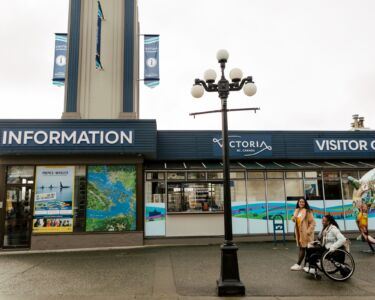 Visitors at the Victoria Visitor Information Centre in the Inner Harbour
